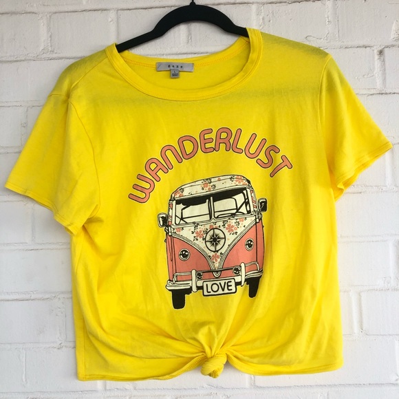 gaze Tops - Gaze L Yellow Graphic Wanderlust Hippie Crop Tee